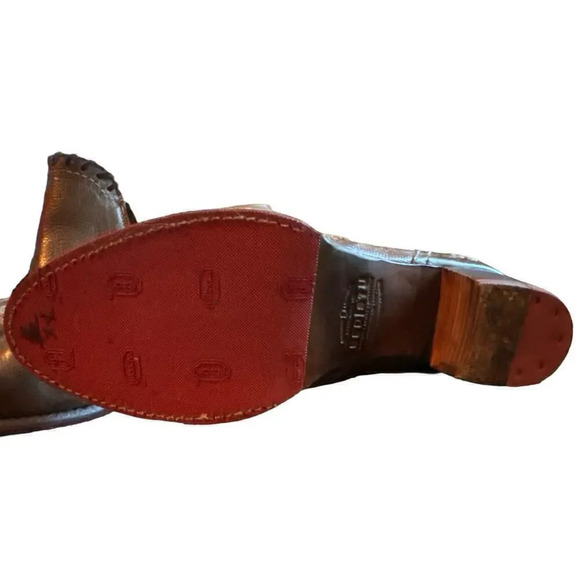 Bed|Stu Leather Ankle Boots Brown Distressed Western Side Zip Stacked Heel 10 - Picture 2 of 6